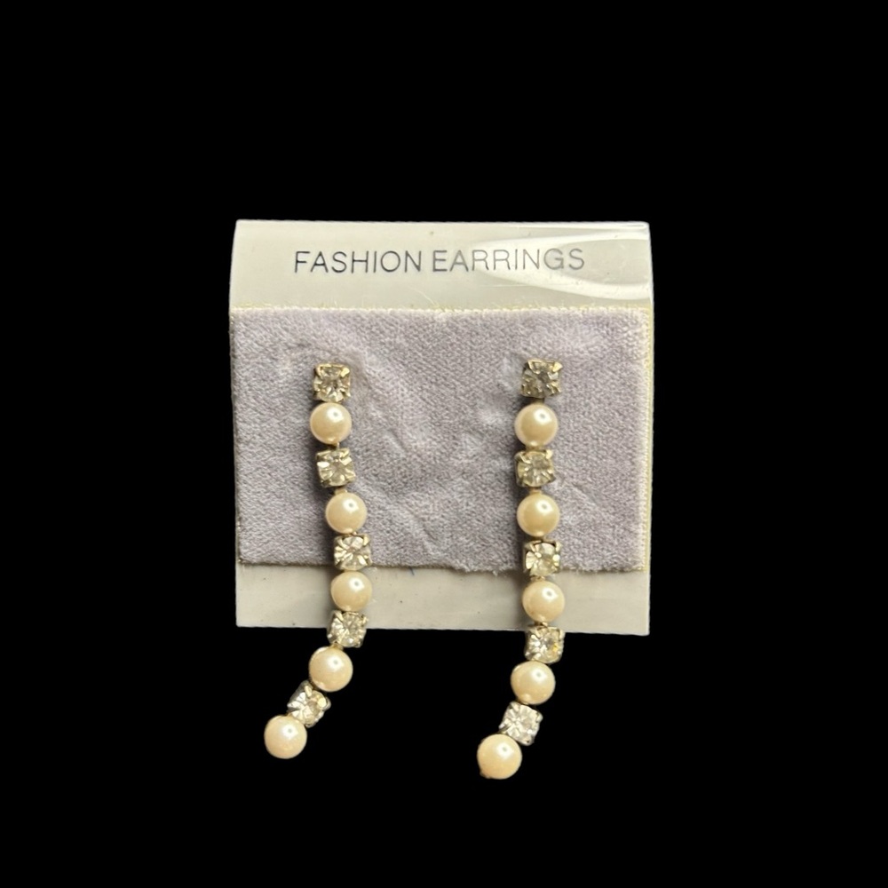 Pearl & Diamond Drop Pierced Earrings